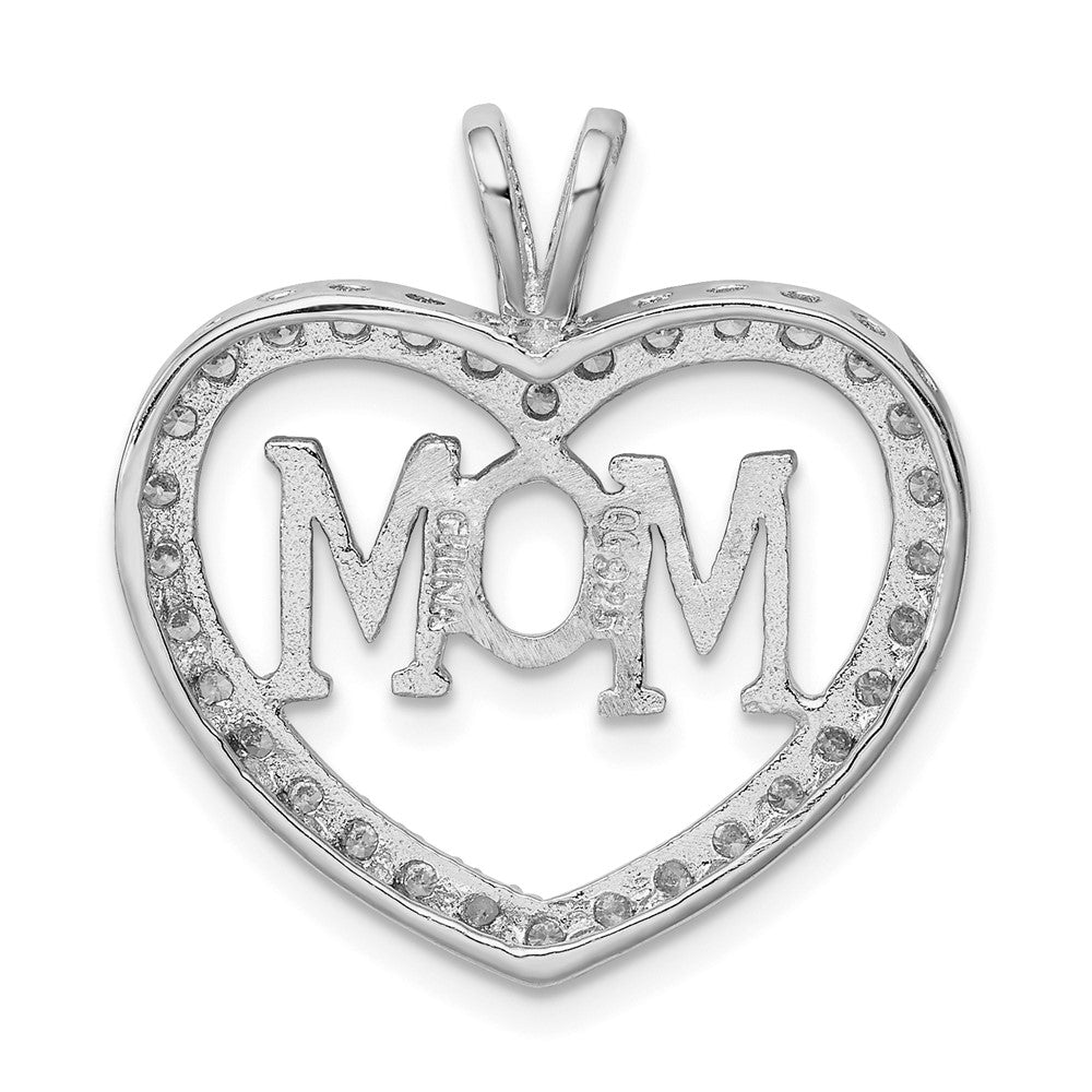 Sterling Silver Rhodium-plated CZ Open Heart MOM Pendant - Product Photo