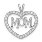 Sterling Silver Rhodium-plated CZ Open Heart MOM Pendant - Product Photo