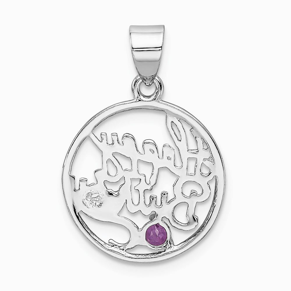 Sterling Silver Rhodium-plated Amethyst Happy Birthday Pendant - Product Photo
