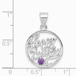Sterling Silver Rhodium-plated Amethyst Happy Birthday Pendant - Product Photo