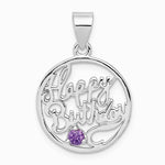 Sterling Silver Rhodium-plated Amethyst Happy Birthday Pendant - Product Photo