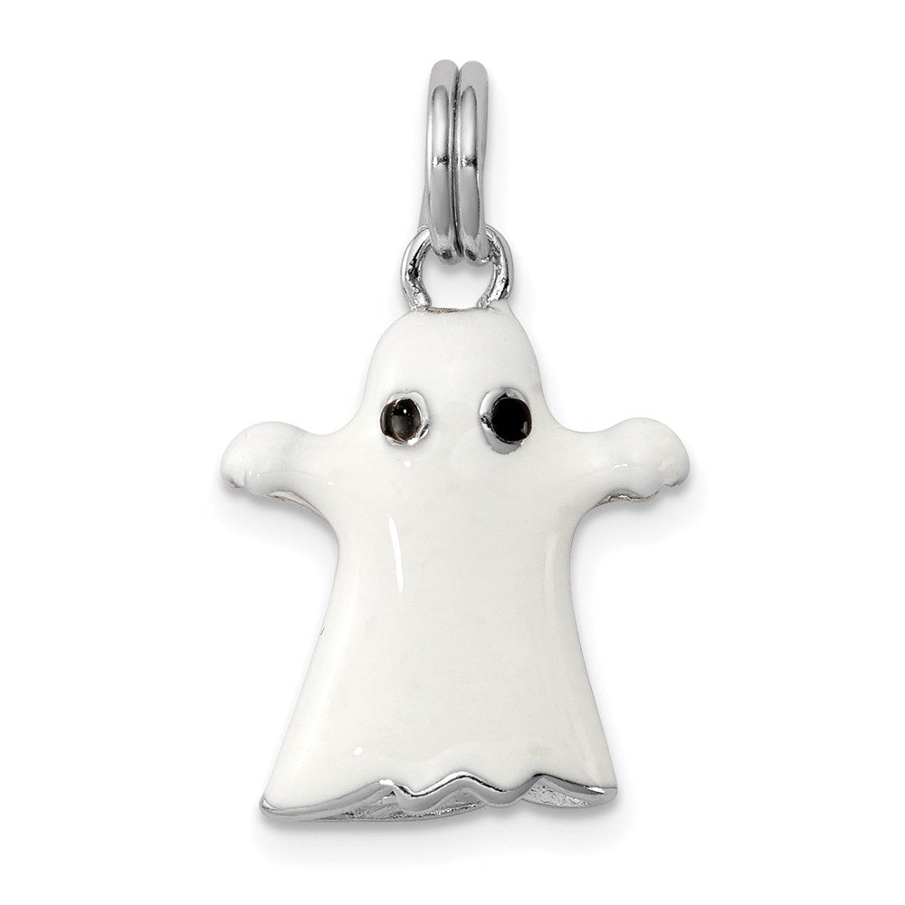 Sterling Silver Rhodium-platedWhite Enamel Ghost Charm - Product Photo