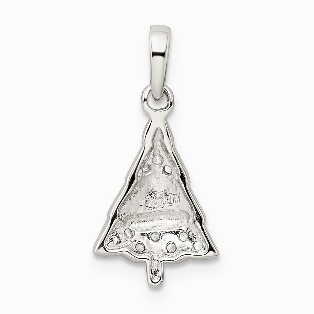 Sterling Silver Rhodium-plated CZ and Enameled Christmas Tree Pendant - Product Photo