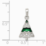 Sterling Silver Rhodium-plated CZ and Enameled Christmas Tree Pendant - Product Photo