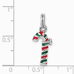 Sterling Silver Rhodium-plated Enamel Candy Cane Charm - Product Photo
