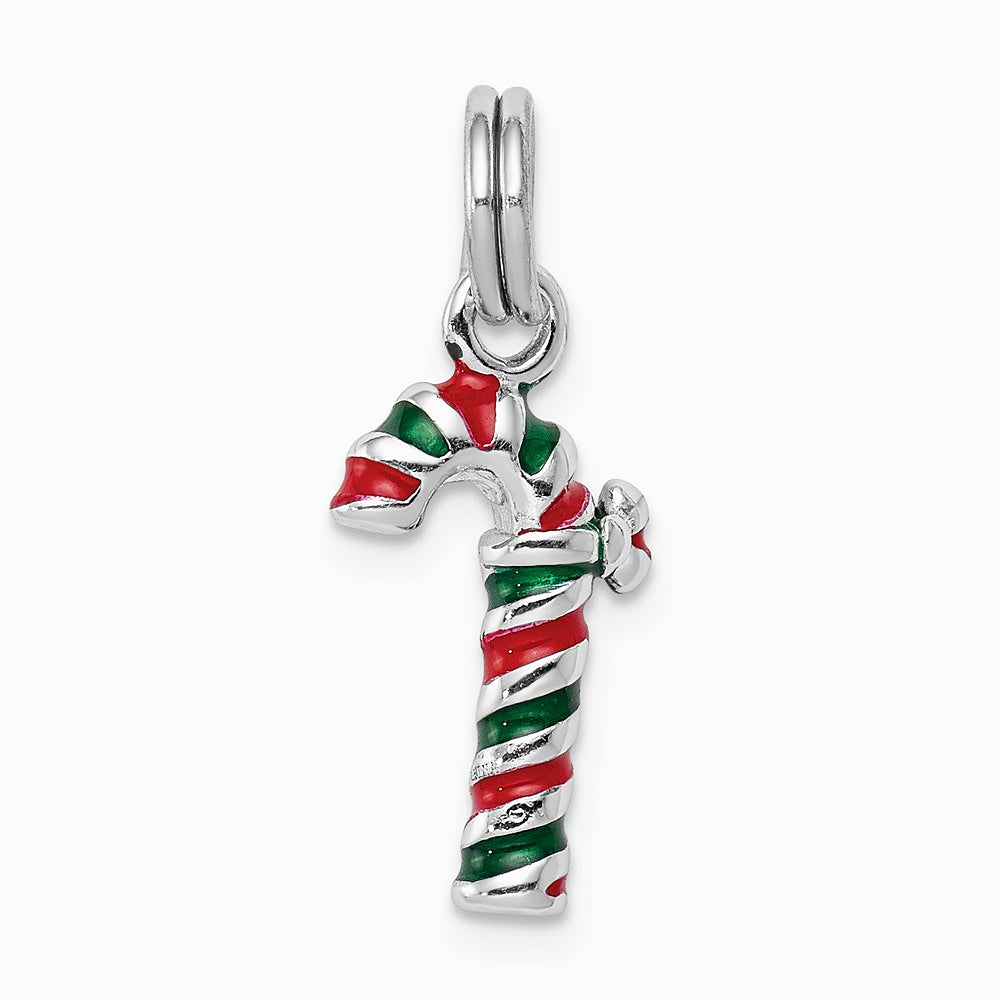 Sterling Silver Rhodium-plated Enamel Candy Cane Charm - Product Photo