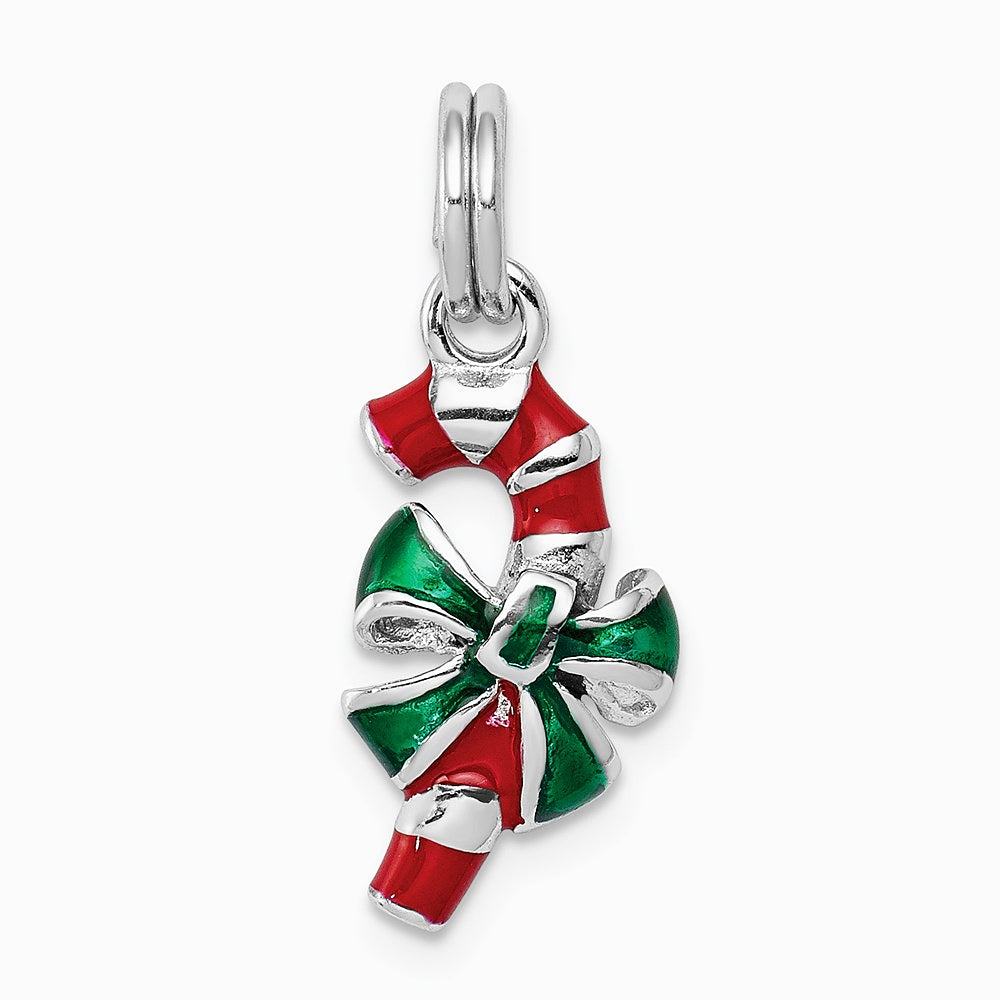 Sterling Silver Rhodium-platedEnamel Candy Cane Charm - Product Photo