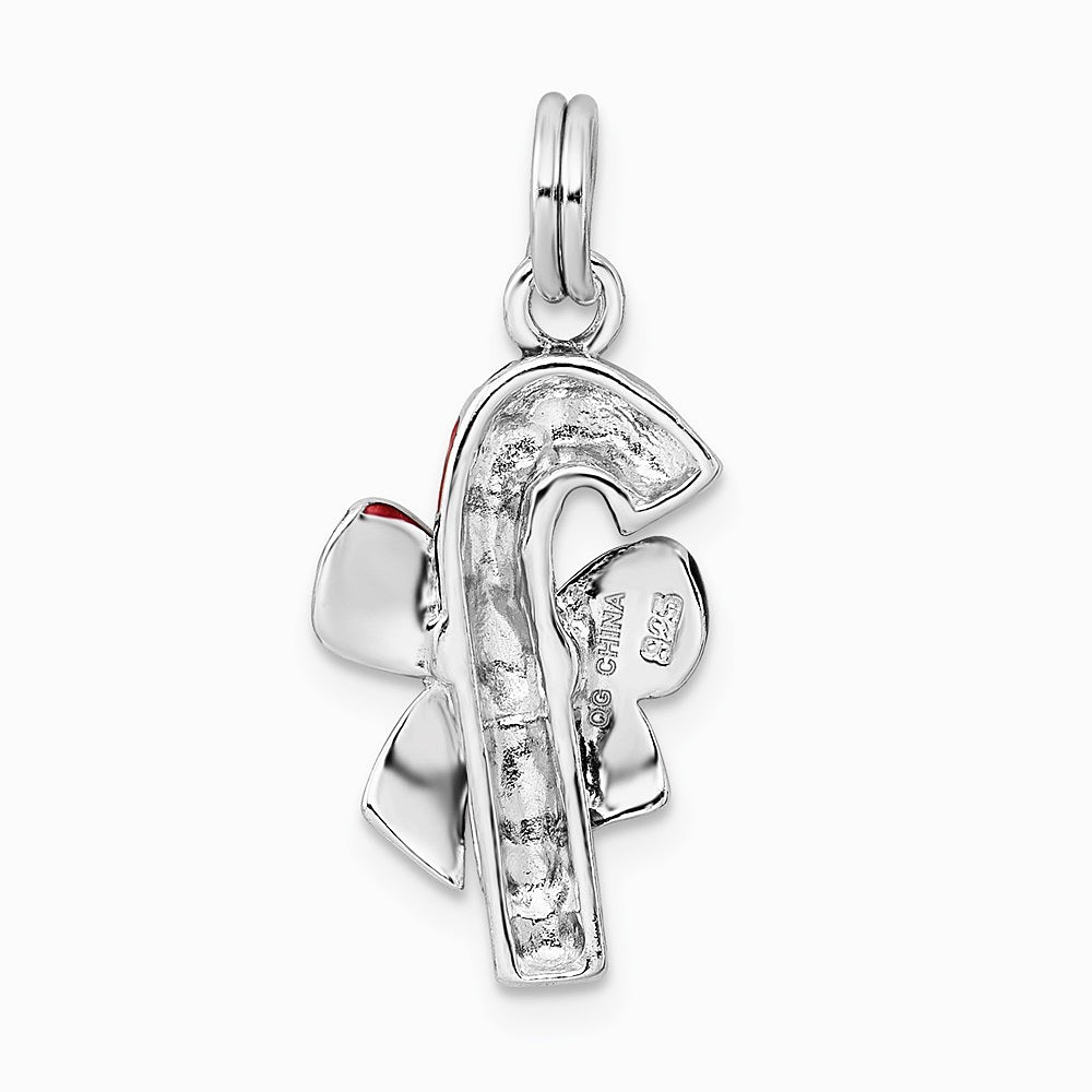 Sterling Silver Rhodium-platedEnamel Candy Cane Charm - Product Photo