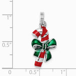 Sterling Silver Rhodium-platedEnamel Candy Cane Charm - Product Photo
