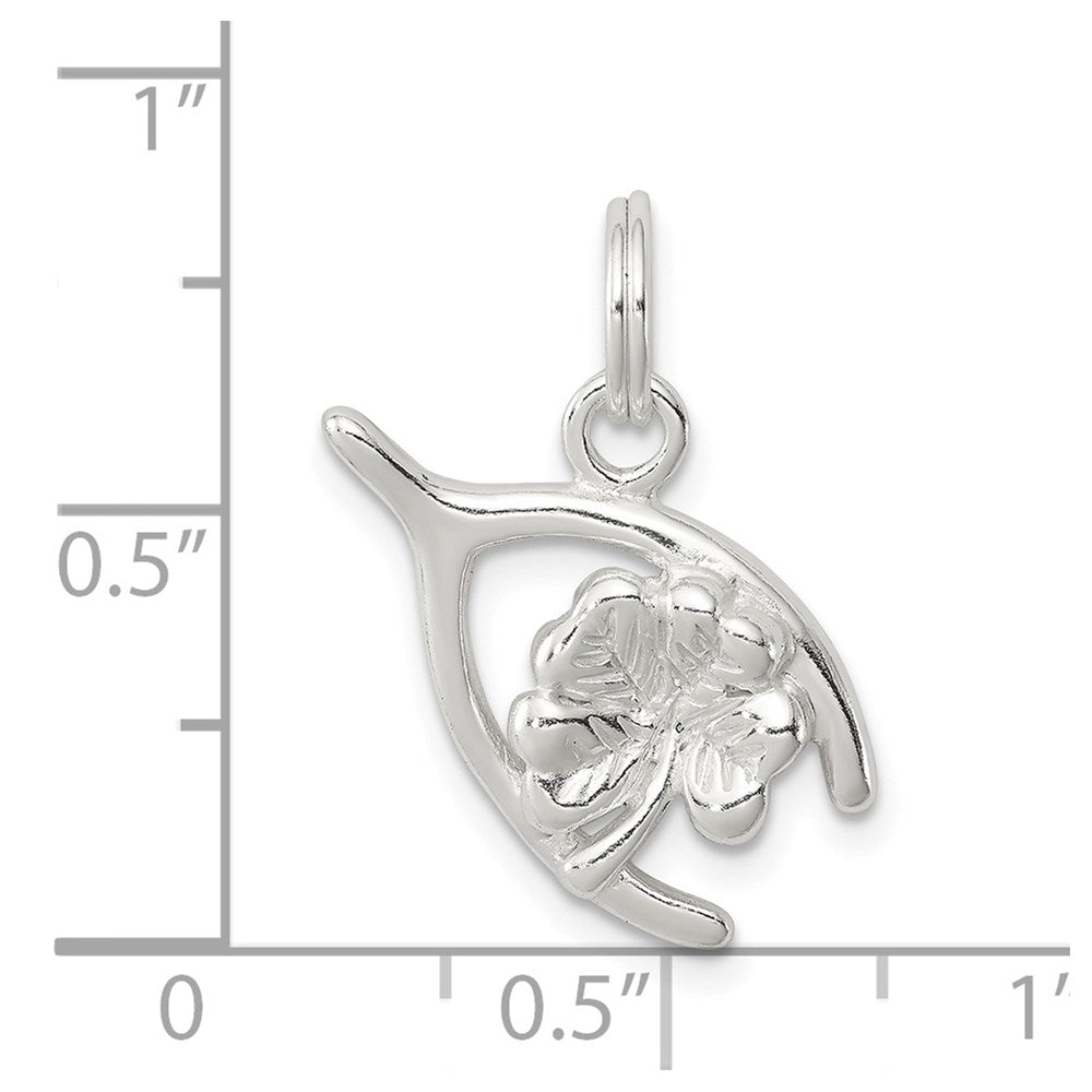 Sterling Silver Four Leaf Clover & Wishbone - Product Photo