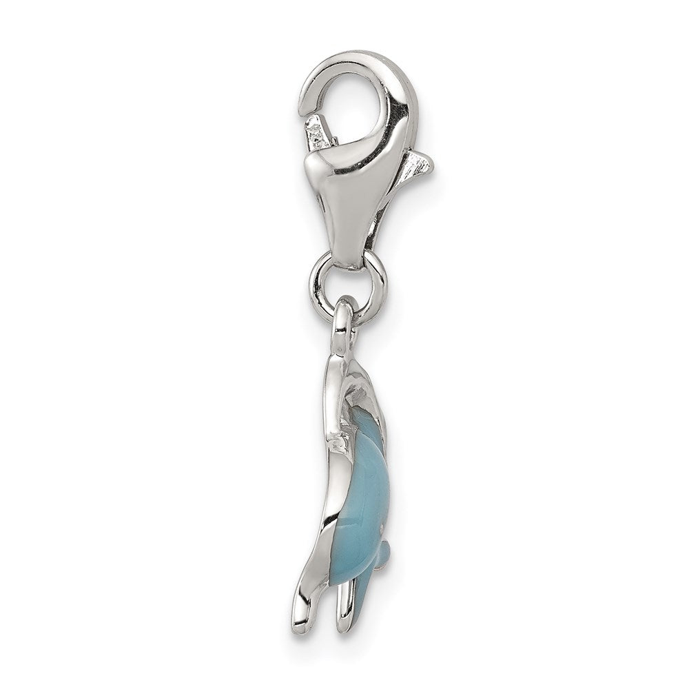 Sterling Silver Rhodium-plated Enameled Dolphin with Lobster Clasp Charm - Product Photo