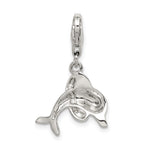 Sterling Silver Rhodium-plated Enameled Dolphin with Lobster Clasp Charm - Product Photo