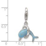 Sterling Silver Rhodium-plated Enameled Dolphin with Lobster Clasp Charm - Product Photo