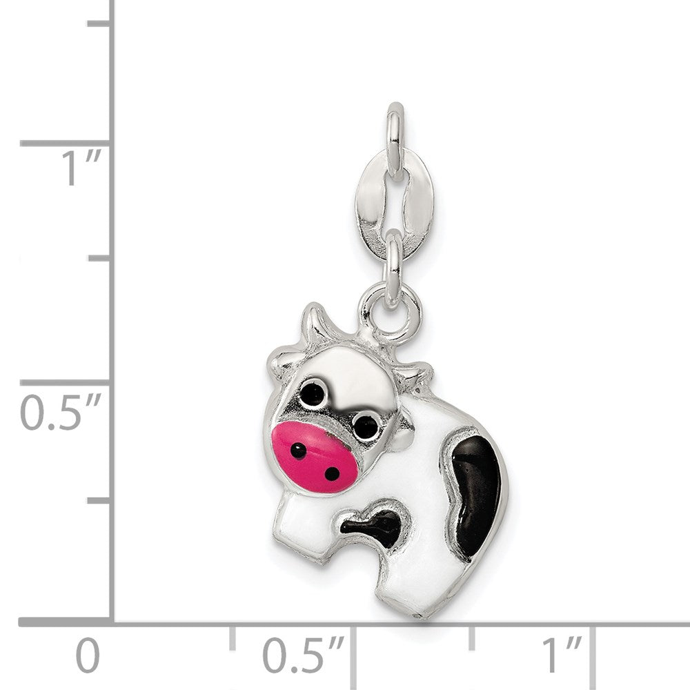 Sterling Silver Enameled Cow Charm - Product Photo