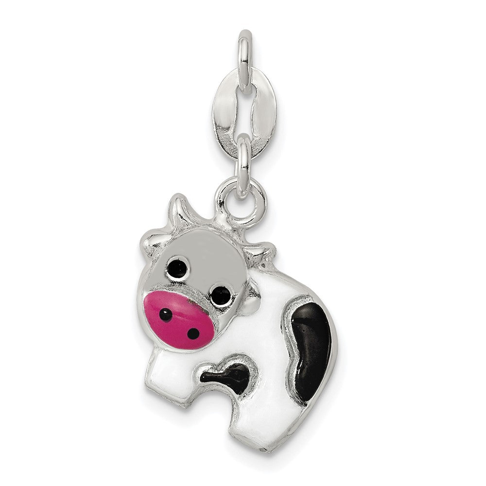 Sterling Silver Enameled Cow Charm - Product Photo