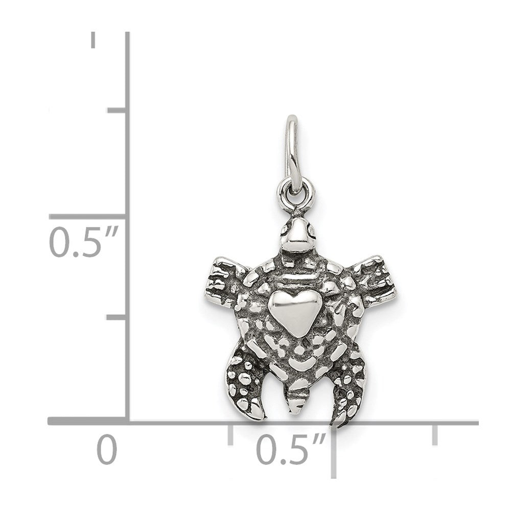 Sterling Silver Antiqued Sea Turtle Charm - Product Photo