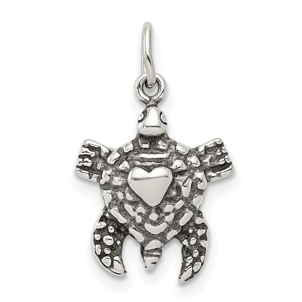 Sterling Silver Antiqued Sea Turtle Charm - Product Photo