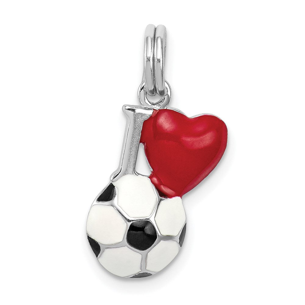 Sterling Silver Rhodium-platedEnamel I Heart Soccer Ball Charm - Product Photo