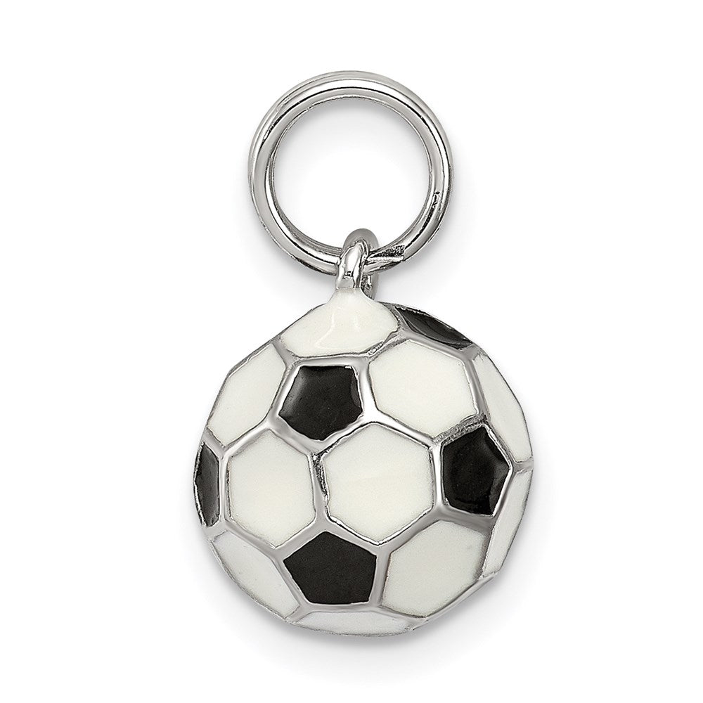Sterling Silver Rhodium-plated and Enameled Soccer Ball Charm - Product Photo