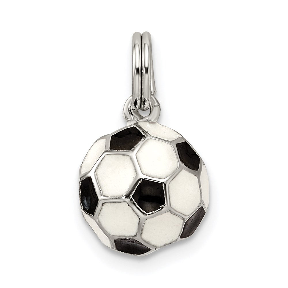 Sterling Silver Rhodium-plated and Enameled Soccer Ball Charm - Product Photo