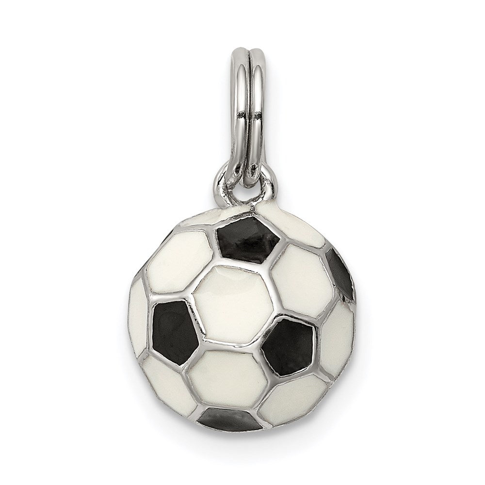 Sterling Silver Rhodium-plated and Enameled Soccer Ball Charm - Product Photo