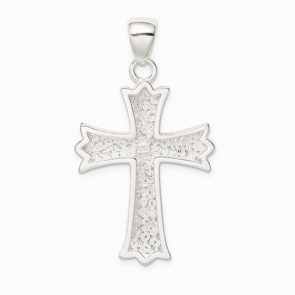 Sterling Silver Rhodium-plated Polished Filigree Cross Pendant - Product Photo