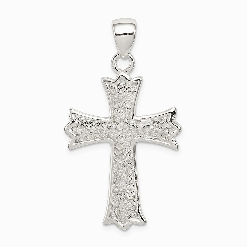 Sterling Silver Rhodium-plated Polished Filigree Cross Pendant