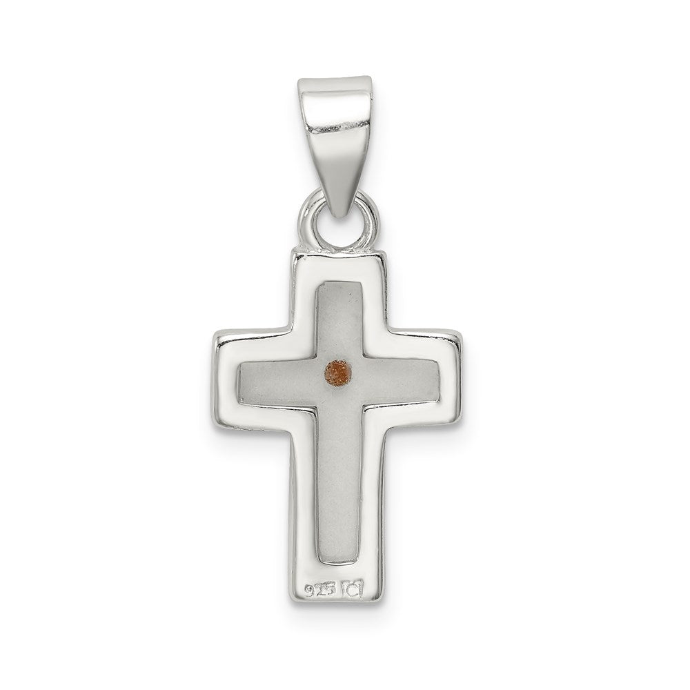 Sterling Silver Rhodium-plated Enameled Mustard Seed Cross Pendant - Product Photo