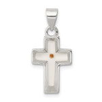 Sterling Silver Rhodium-plated Enameled Mustard Seed Cross Pendant - Product Photo