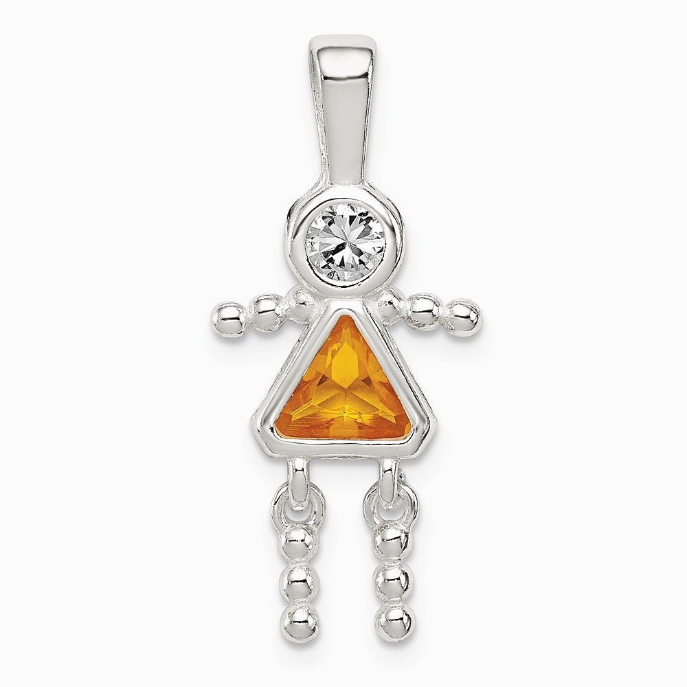 Sterling Silver Rhodium-plated CZ & November Glass Girl Pendant - Product Photo