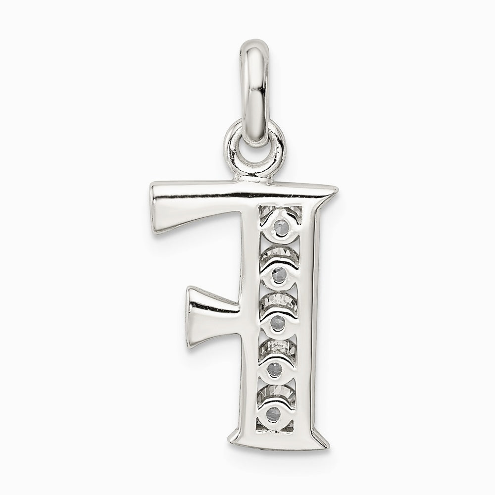 Sterling Silver White CZ Letter F Initial Pendant - Product Photo