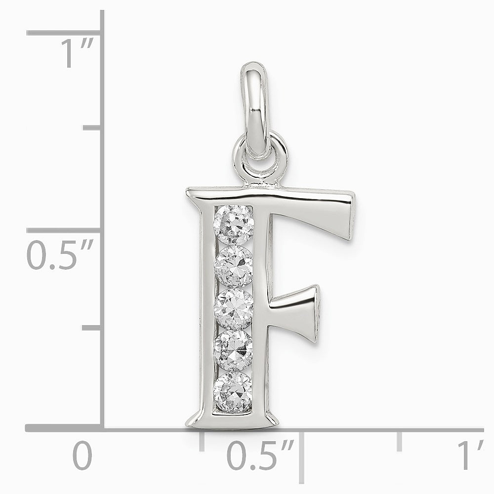 Sterling Silver White CZ Letter F Initial Pendant - Product Photo