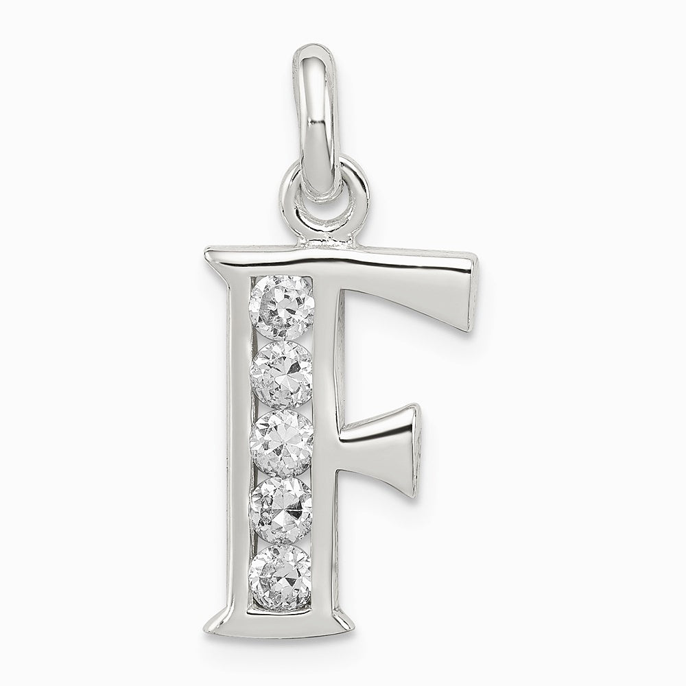 Sterling Silver White CZ Letter F Initial Pendant - Product Photo