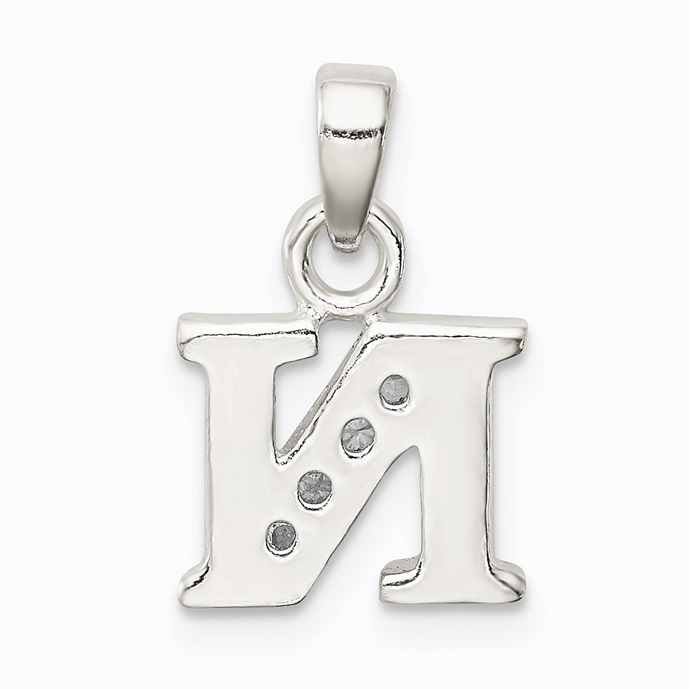 Sterling Silver CZ Letter N Initial Pendant - Product Photo