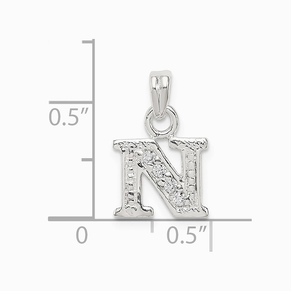 Sterling Silver CZ Letter N Initial Pendant - Product Photo