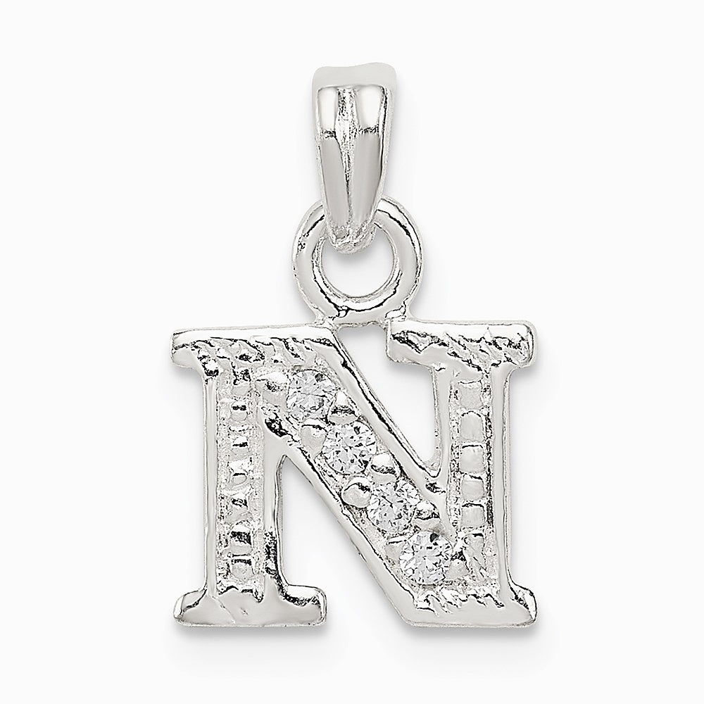 Sterling Silver CZ Letter N Initial Pendant