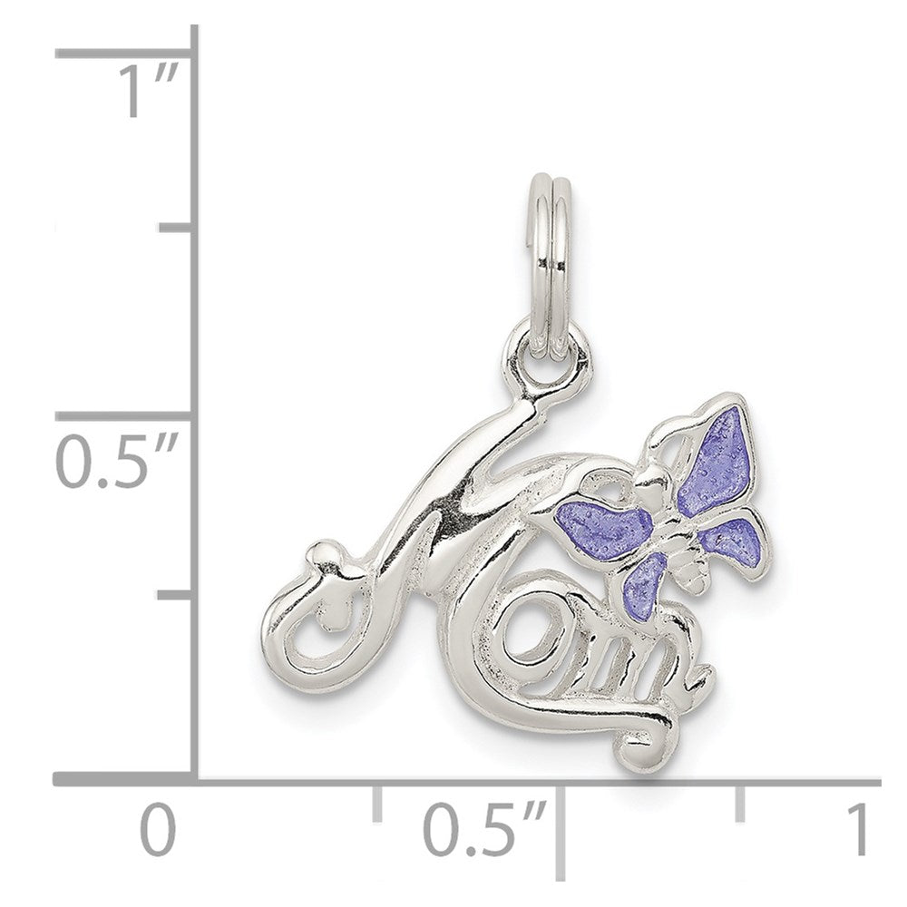 Sterling Silver Polished Mom Butterfly Enameled Charm - Product Photo
