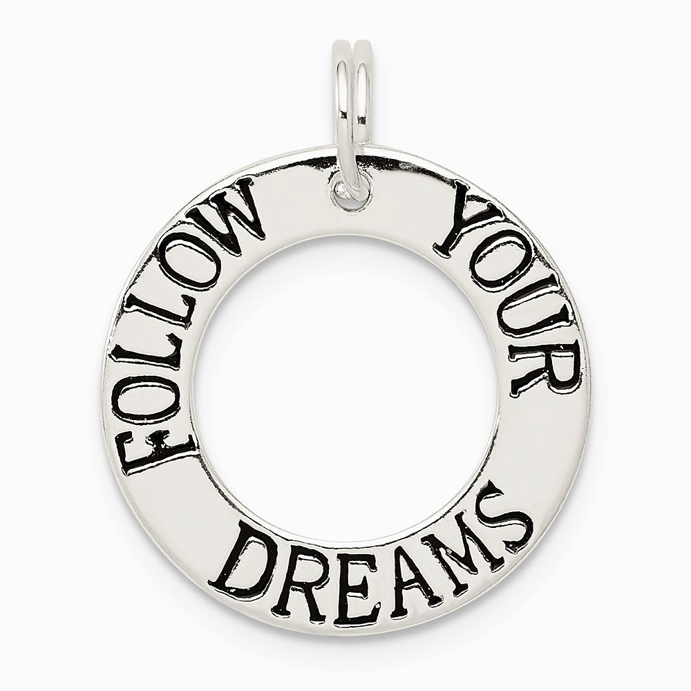 Sterling Silver Polished Enameled Follow Your Dreams Circle Charm - Product Photo