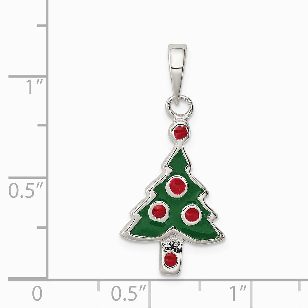 Sterling Silver Enameled Christmas Tree Pendant - Product Photo