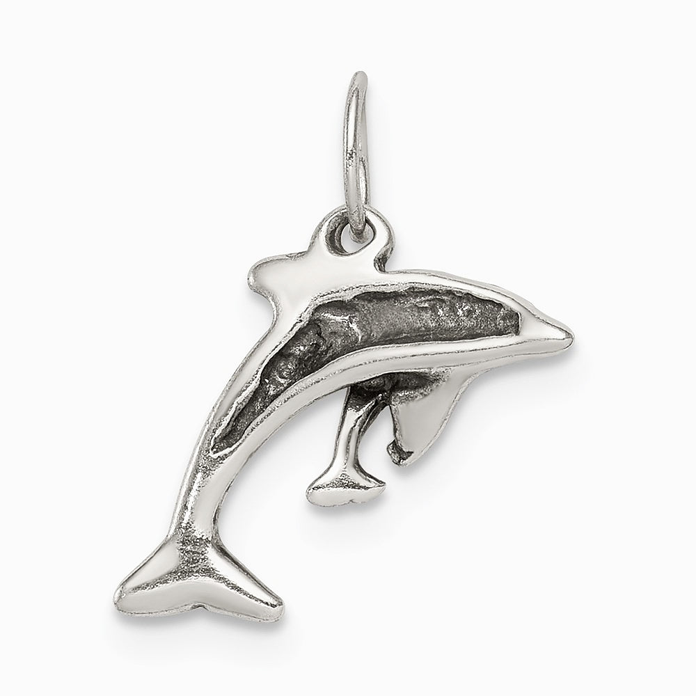 Sterling Silver Antiqued Dolphin with Baby Charm - Product Photo
