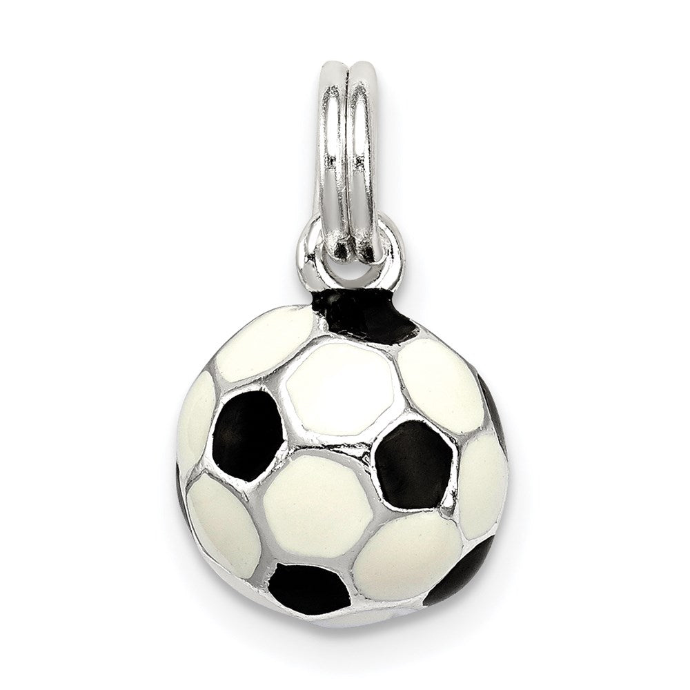 Sterling Silver Black & White Enameled Soccer Ball Charm - Product Photo