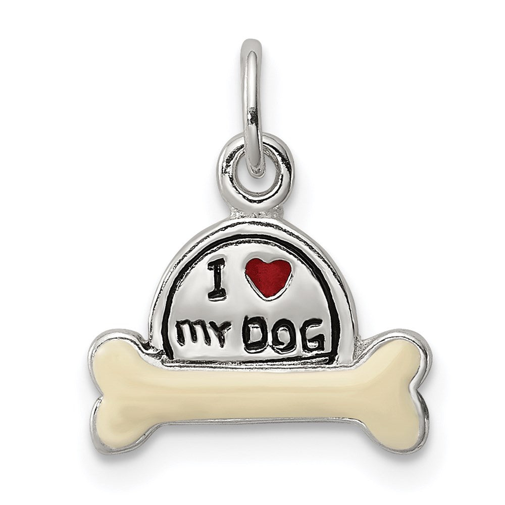 Sterling Silver Enameled I Love My Dog Charm - Product Photo