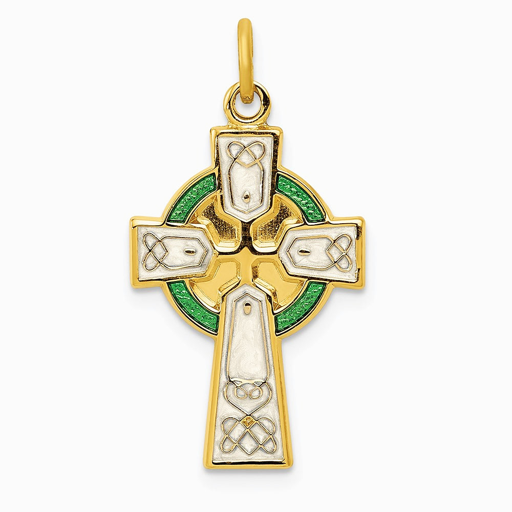 Sterling Silver Platinum-plated Polished/Gold-plated Epoxy Cross Pendant - Product Photo