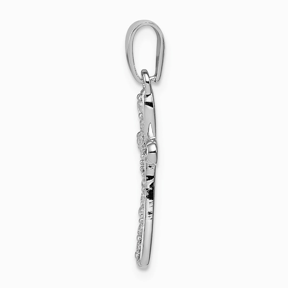 Sterling Silver Rhodium Plated CZ Cross Pendant - Product Photo