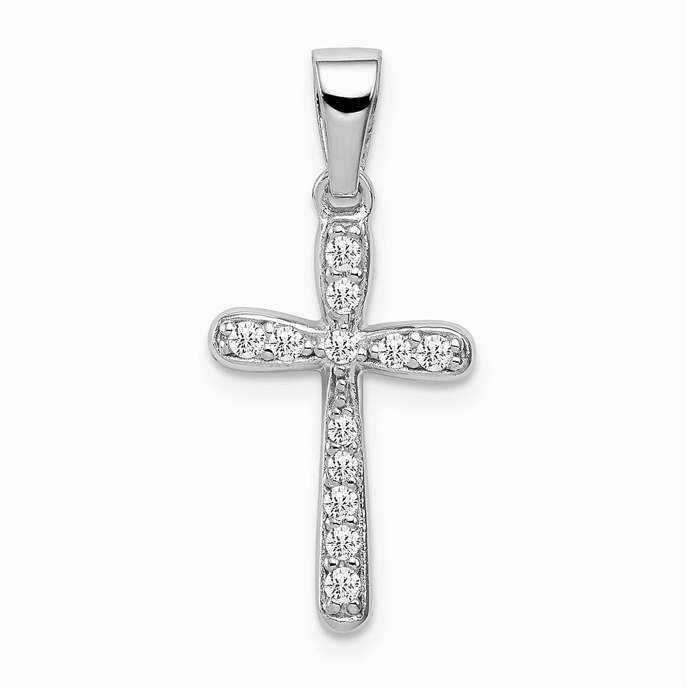 Sterling Silver Rhodium Plated CZ Cross Pendant - Product Photo