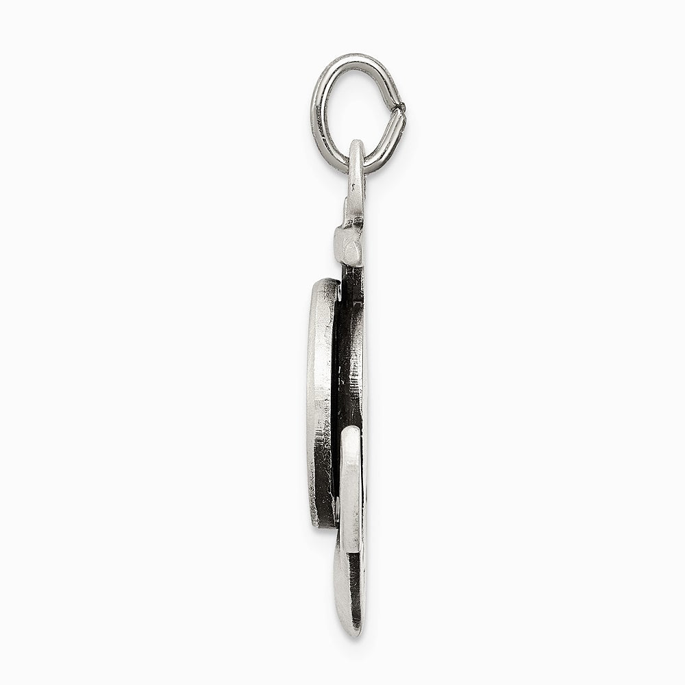 Sterling Silver Antiqued Satin St Christopher Anchor Medal Pendant - Product Photo