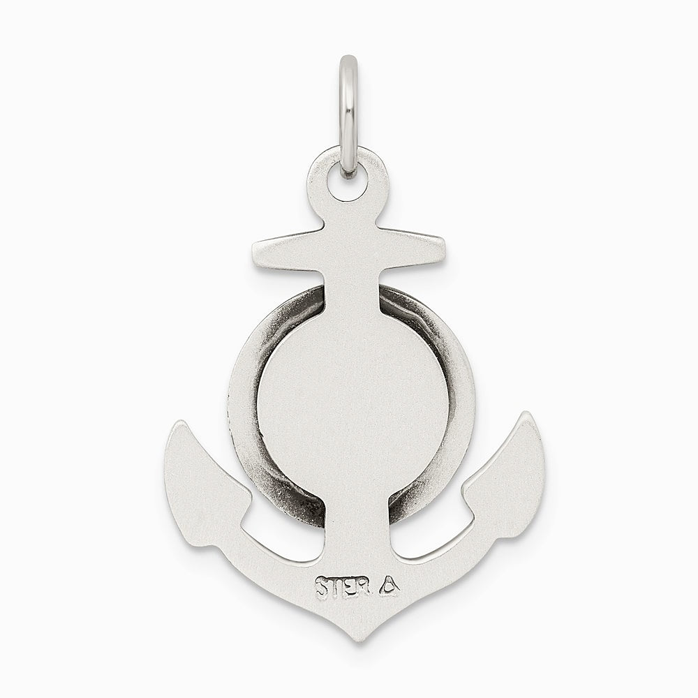 Sterling Silver Antiqued Satin St Christopher Anchor Medal Pendant - Product Photo