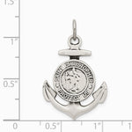 Sterling Silver Antiqued Satin St Christopher Anchor Medal Pendant - Product Photo