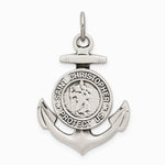 Sterling Silver Antiqued Satin St Christopher Anchor Medal Pendant - Product Photo