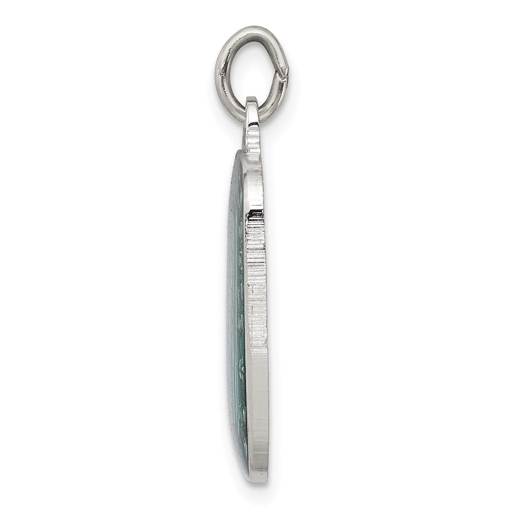 Sterling Silver Teal Enamel Square St. Christopher Medal Pendant - Product Photo